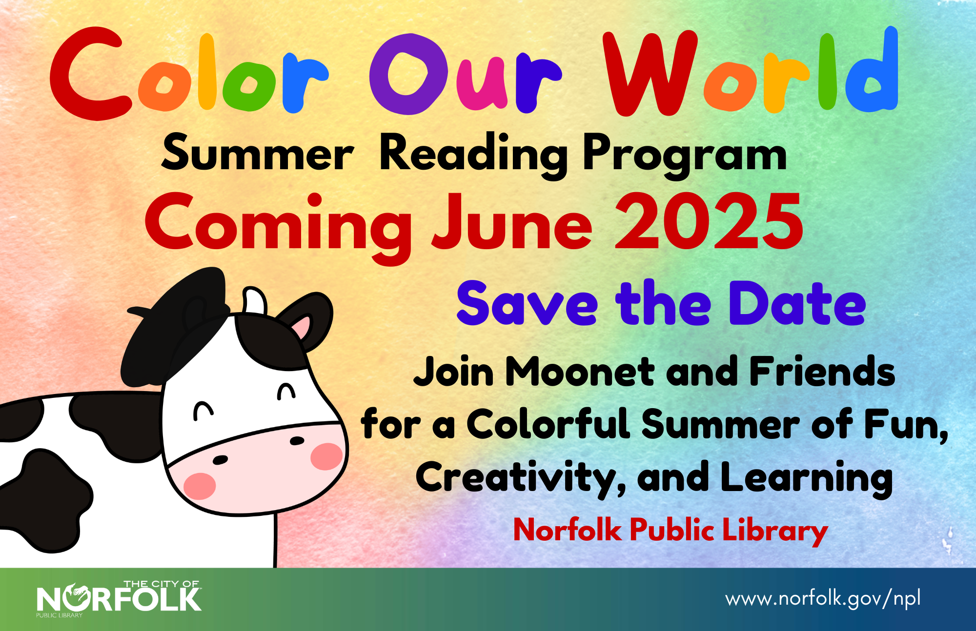 Summer Reading Program flyer with picture of cow with a beret