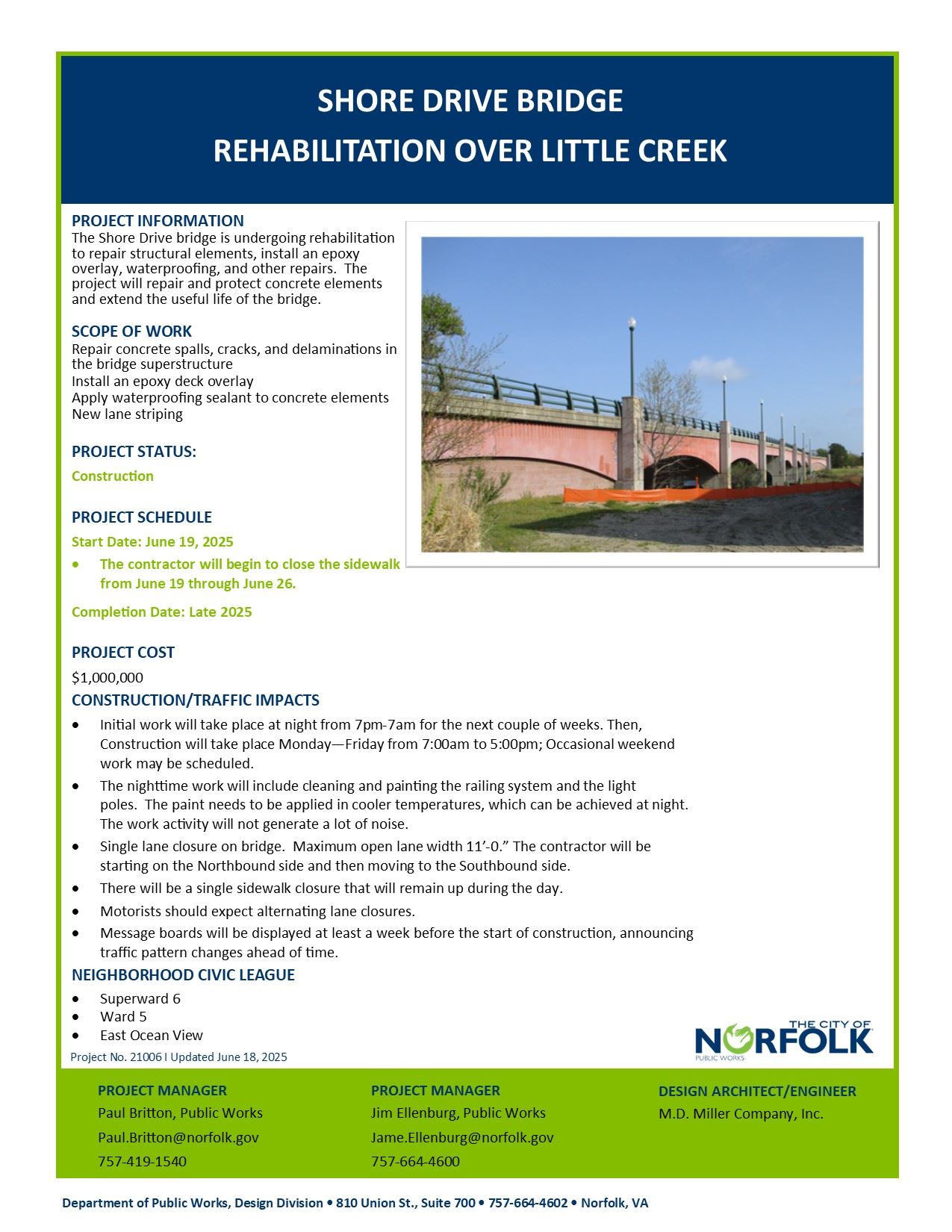 Shore Drive Bridge Rehabilitation Image for PDF Project Sheet 