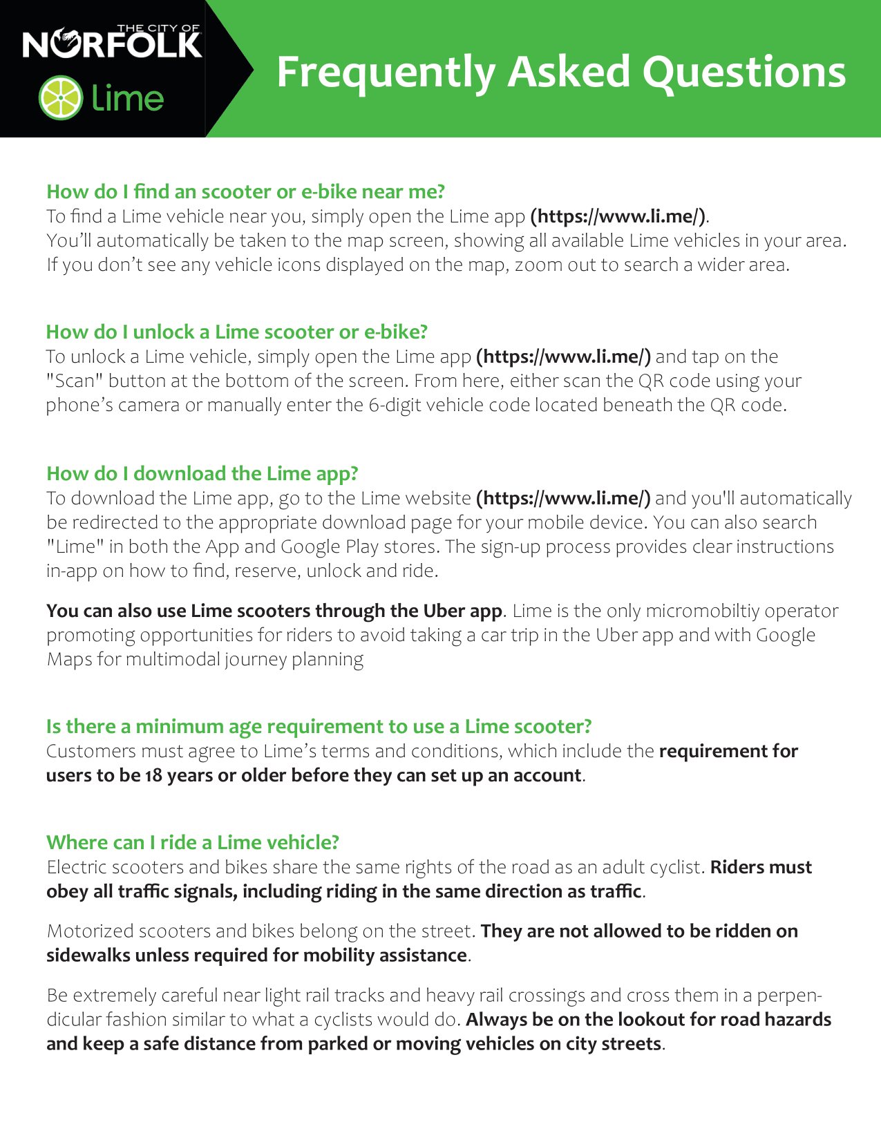 Lime FAQ sheet image